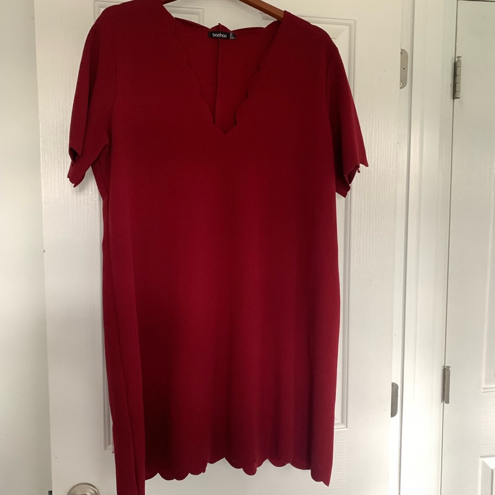 Boohoo Plus Red Scallop Trim Dress